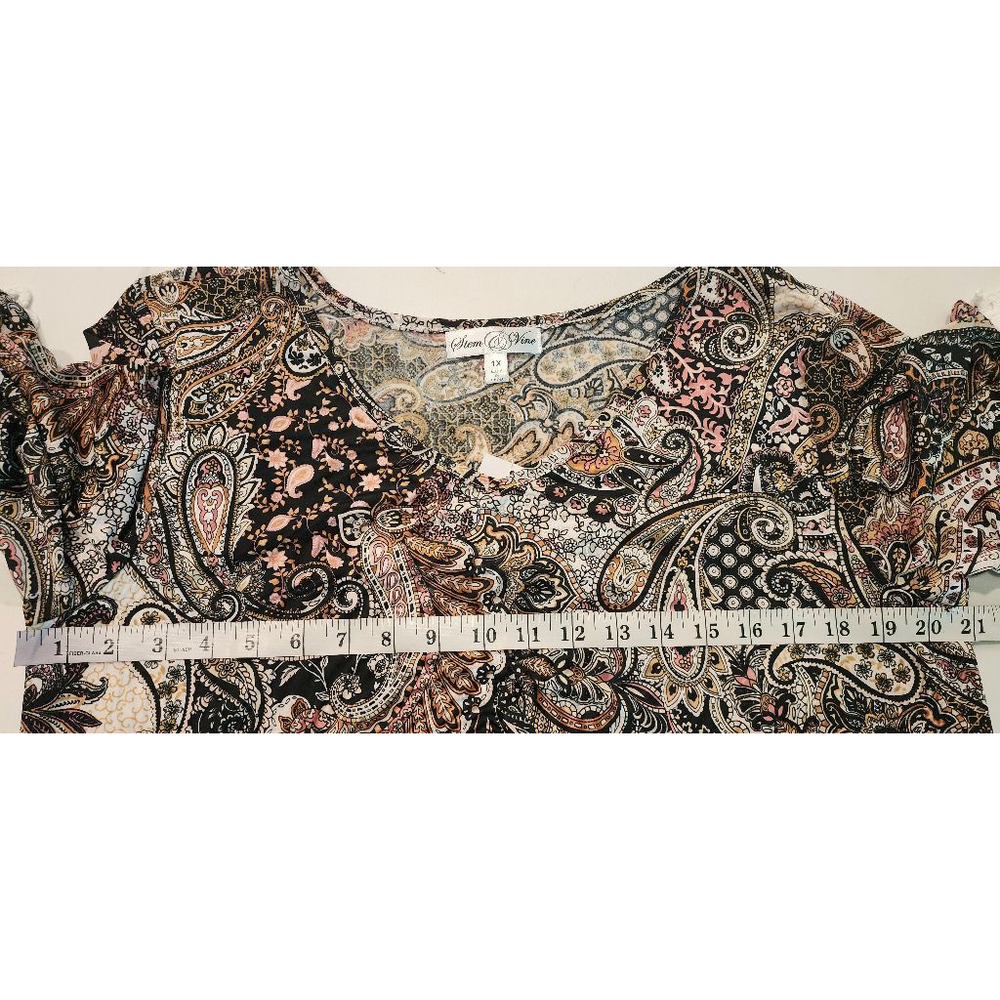 Stem & Vine Paisley Boho Top Womens Plus 1X Black Floral Lace Sleeve Blouse NWT - Picture 9 of 12